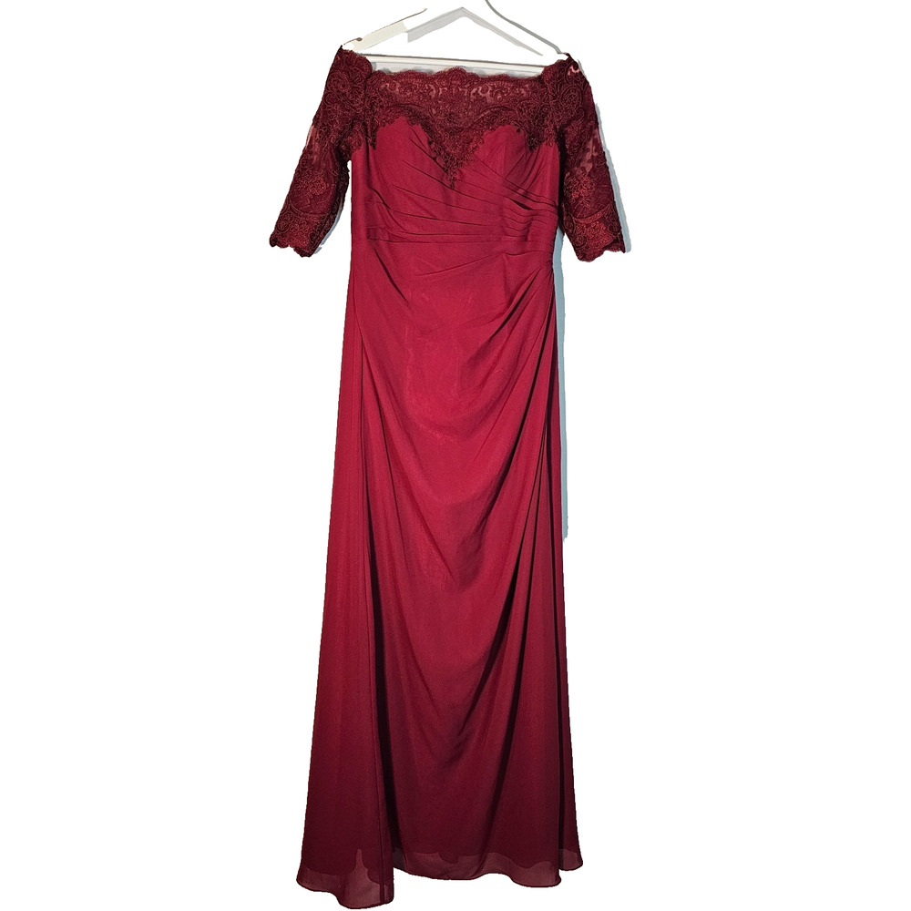 JJ's House Maxi Evening Dress Size 10 Off the Shoulder Gown Maroon Formal